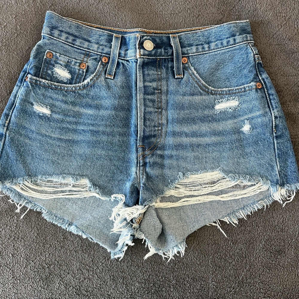 Levi's Blue Distressed Jean Shorts